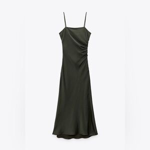 Zara Satin Olive Green Dress